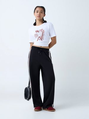 Studiofit Black Stripe High-Rise Track Pants