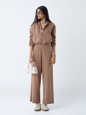 Studiofit Brown Solid Hooded Jacket