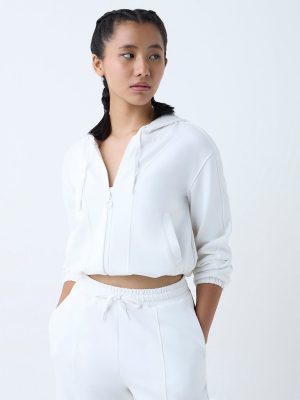 Studiofit White Solid Hooded Jacket