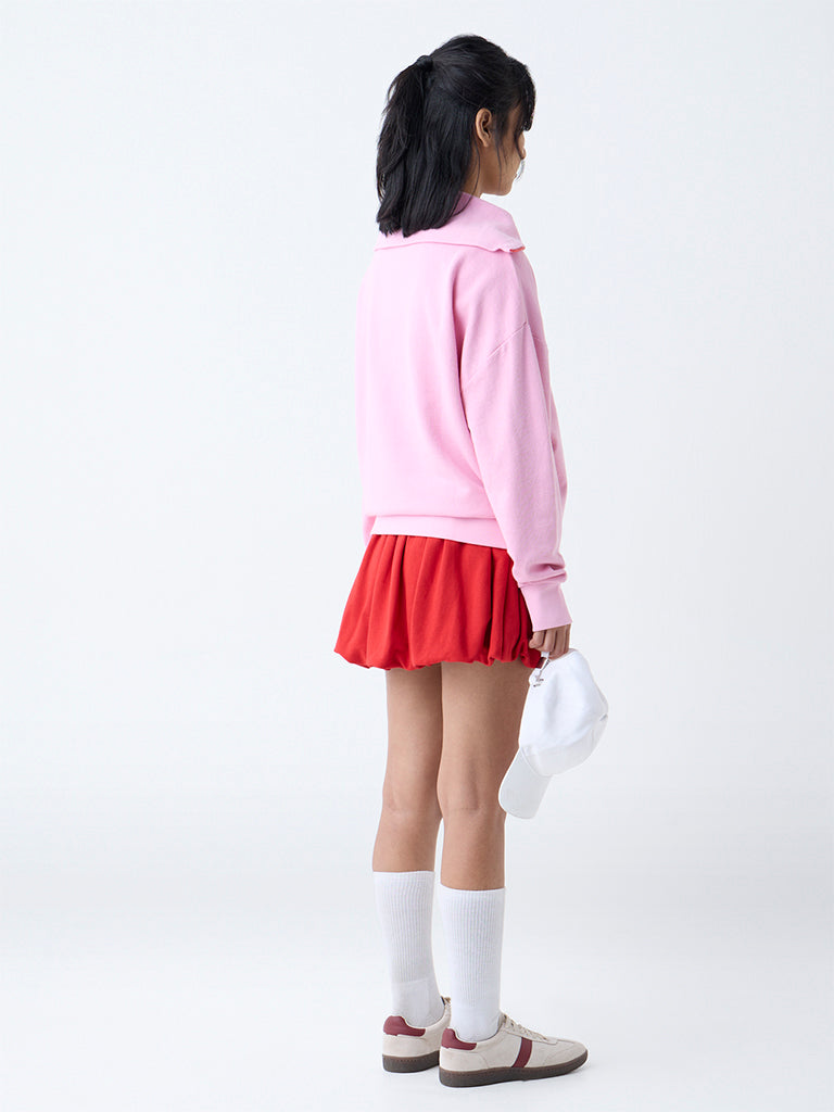 Studiofit Pink Ribbed Cotton Quarter-Zip Sweatshirt - Image 4