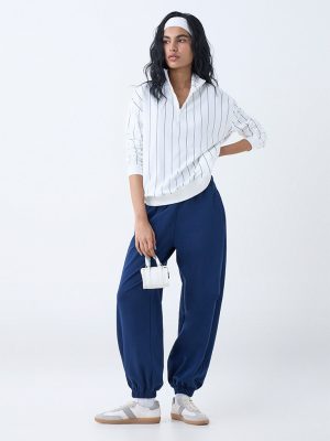 Studiofit White Cotton-Blend Quarter-Zip Sweatshirt