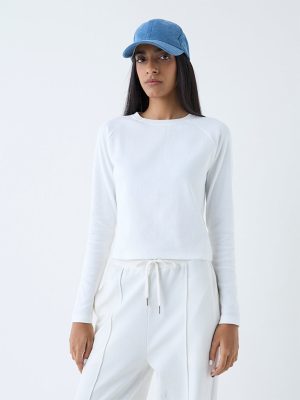 Studiofit White Ribbed Cotton-Blend T-Shirt