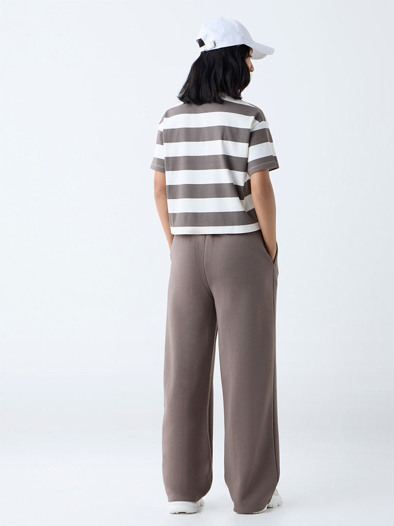 Studiofit Brown Striped Cotton-Blend T-Shirt - Image 4