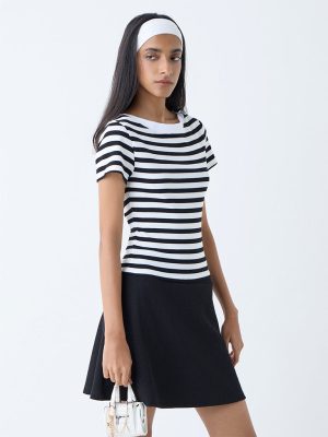 Studiofit White Striped Cotton-Blend T-Shirt