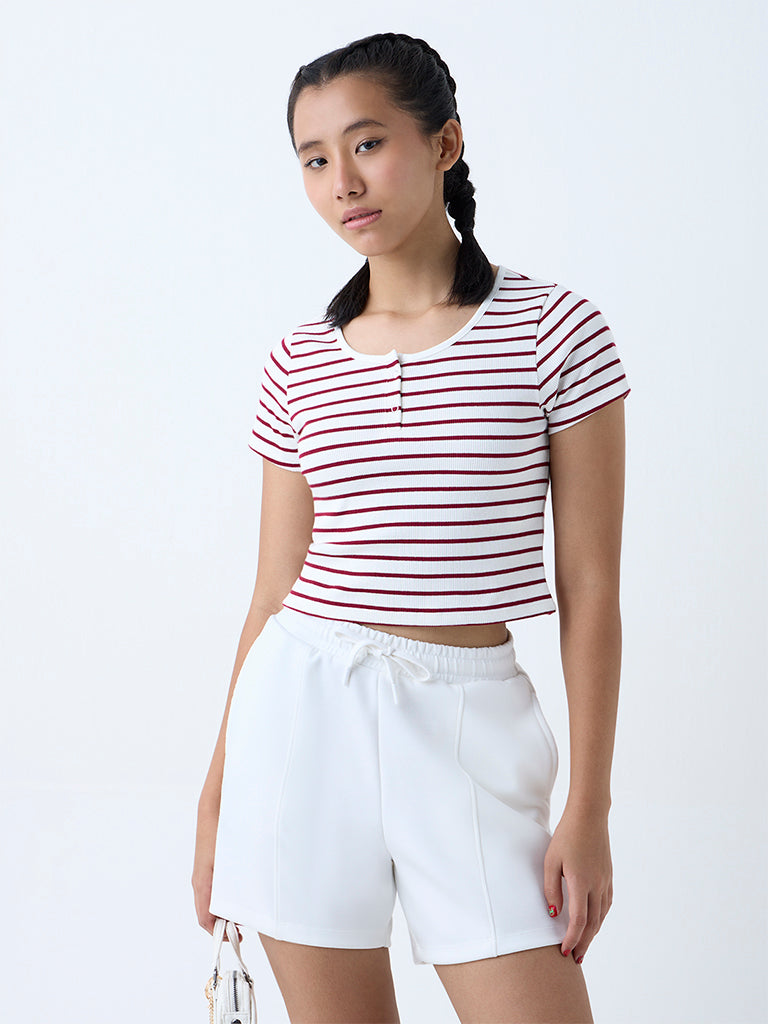 Studiofit Maroon Stripe Cotton-Blend T-Shirt