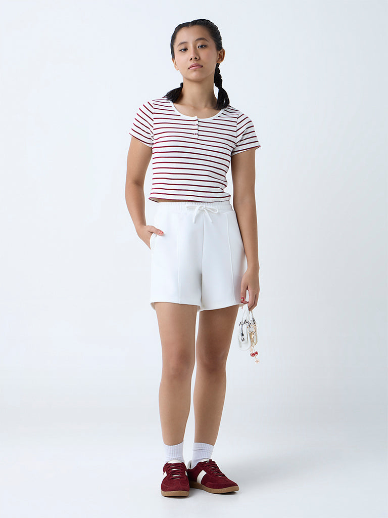 Studiofit Maroon Stripe Cotton-Blend T-Shirt - Image 2