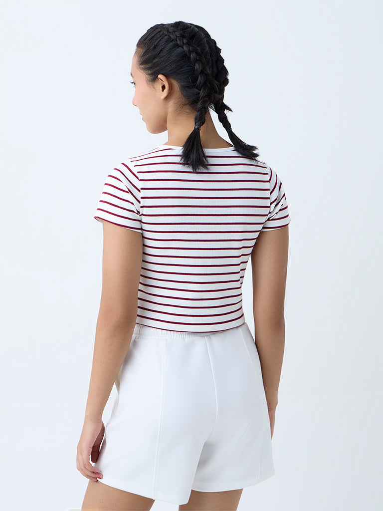 Studiofit Maroon Stripe Cotton-Blend T-Shirt - Image 4