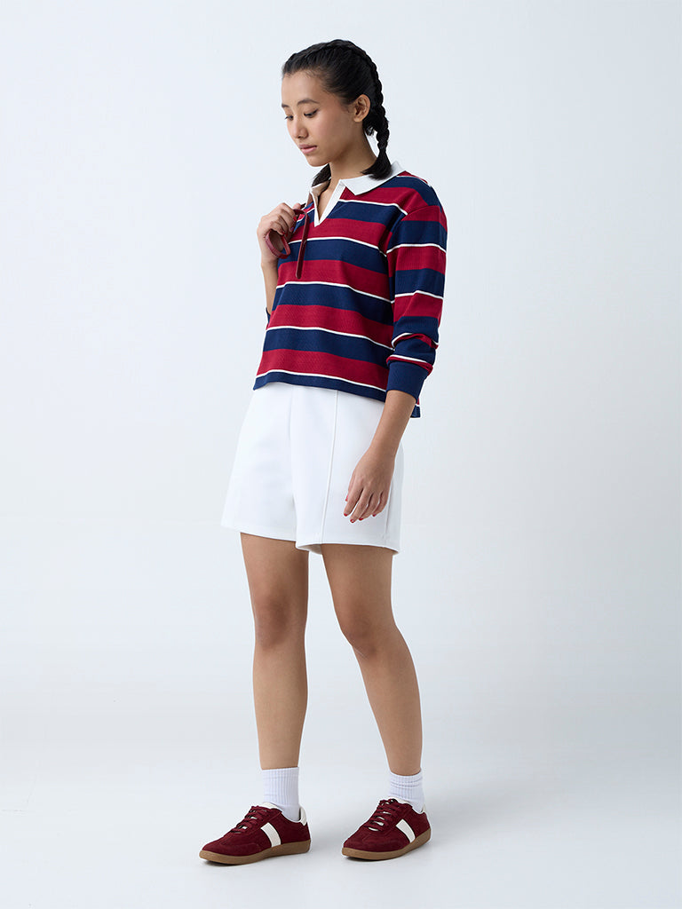 Studiofit Maroon Stripe Cotton-Blend T-Shirt - Image 2