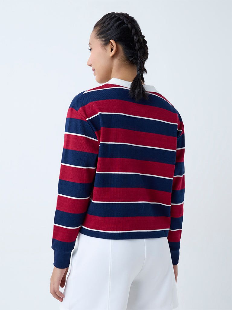 Studiofit Maroon Stripe Cotton-Blend T-Shirt - Image 4