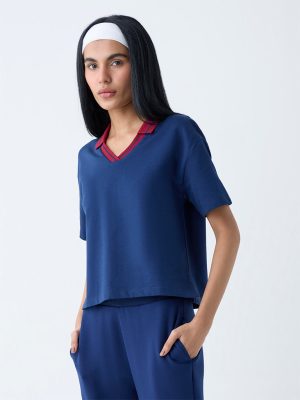 Studiofit Navy Solid Cotton T-Shirt