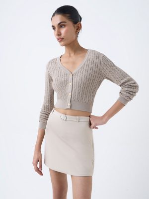 Nuon Beige Cable-Knit Cotton Cardigan