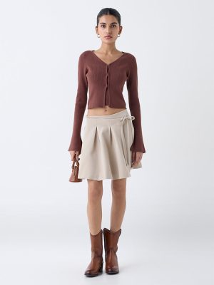 Nuon Brown Ribbed Textured Cardigan with Inner