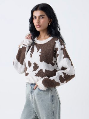 Nuon Brown Abstract Pattern Sweater