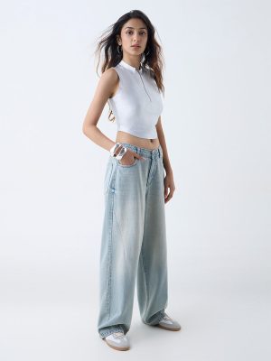 Nuon Silver Ribbed-Textured Top