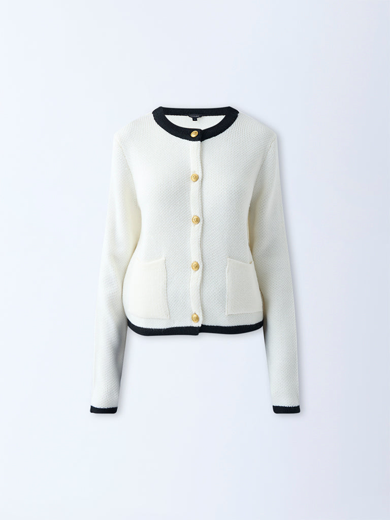 Wardrobe Off-White Knit-Textured Cardigan - Image 5