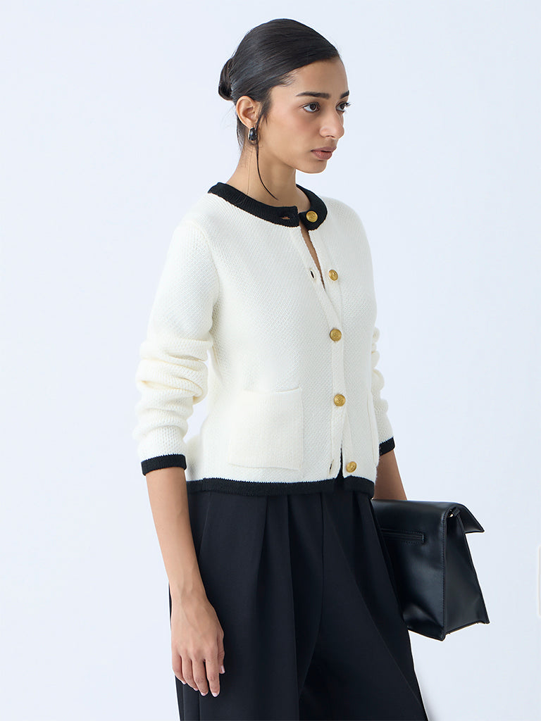 Wardrobe Off-White Knit-Textured Cardigan - Image 2