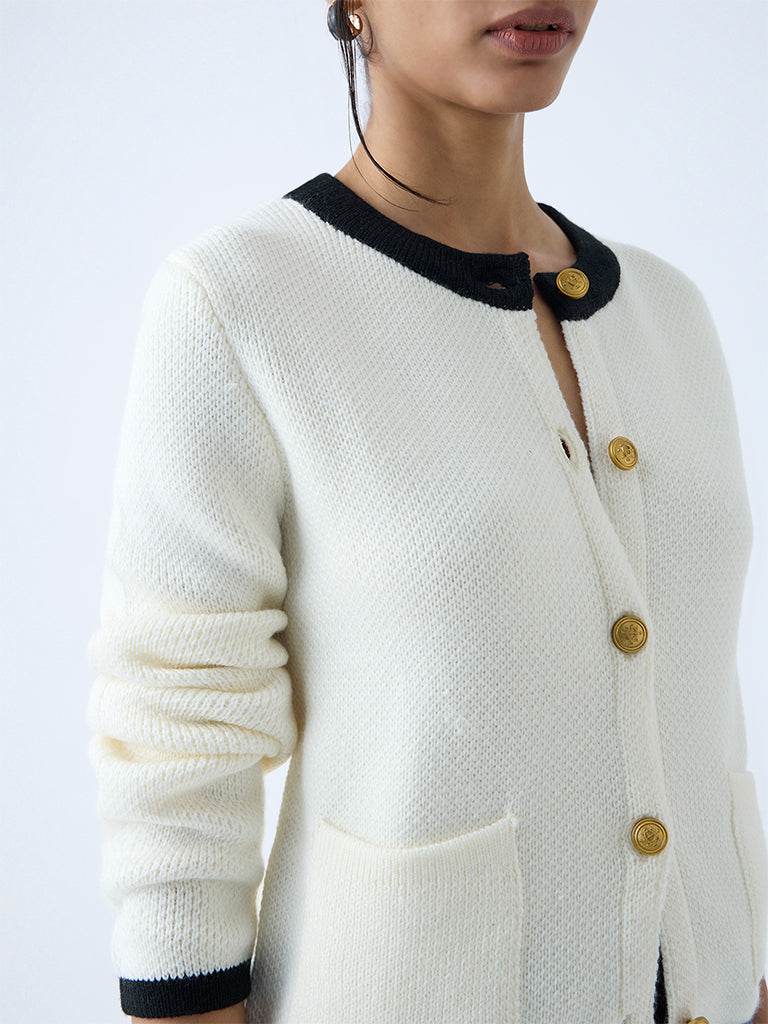 Wardrobe Off-White Knit-Textured Cardigan - Image 3
