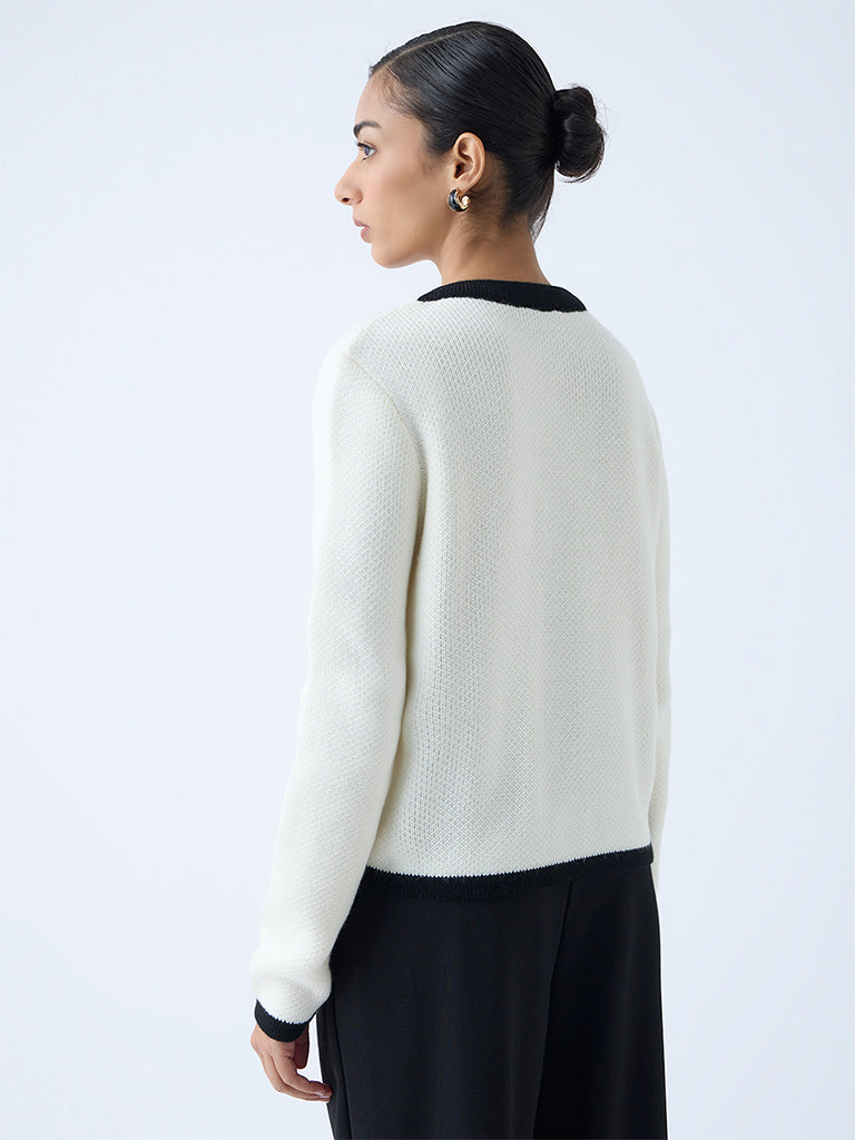 Wardrobe Off-White Knit-Textured Cardigan - Image 4