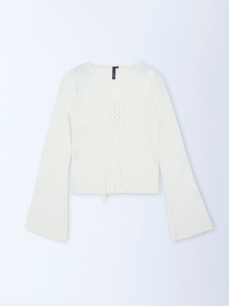 LOV White Ribbed Criss-Cross Top - Image 5