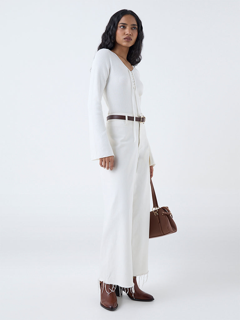 LOV White Ribbed Criss-Cross Top