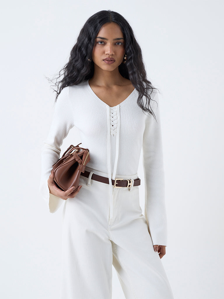 LOV White Ribbed Criss-Cross Top - Image 2