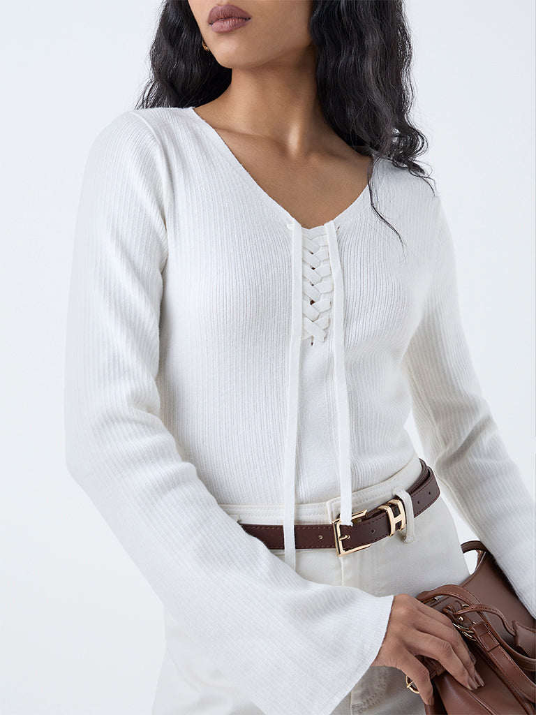 LOV White Ribbed Criss-Cross Top - Image 3