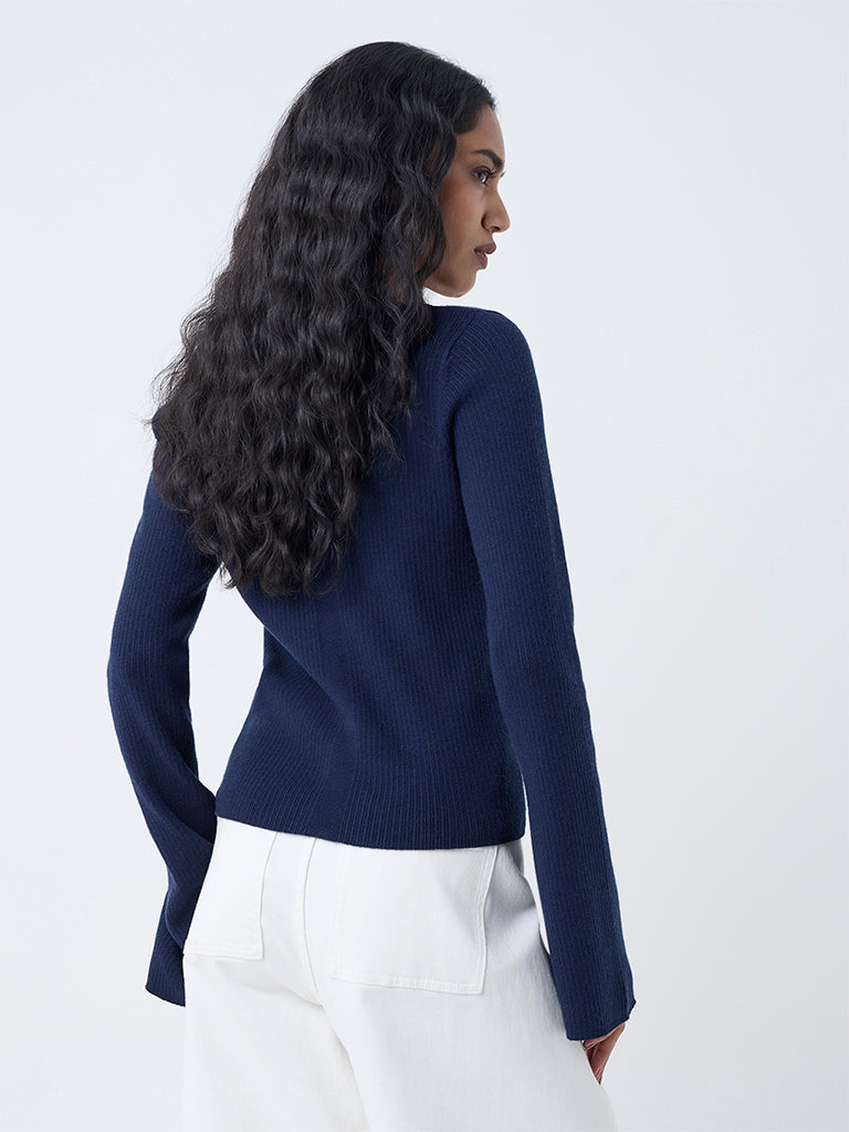 LOV Navy Ribbed Criss-Cross Top - Image 4