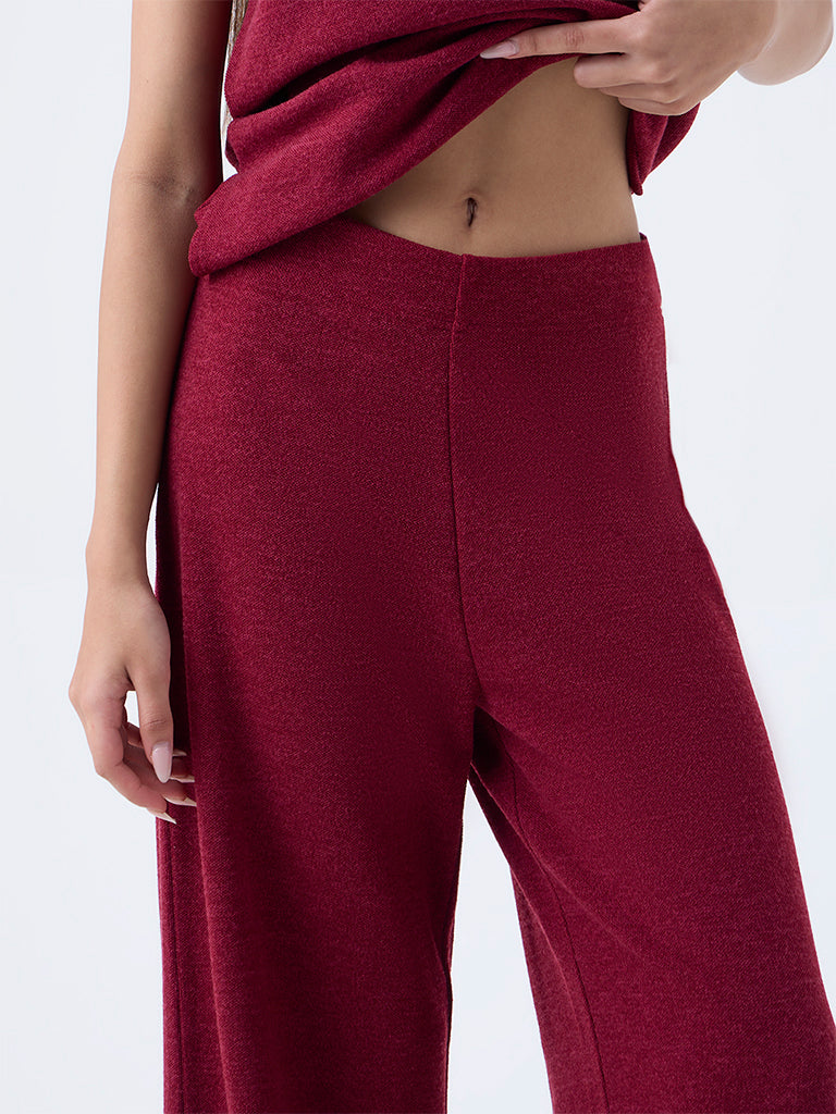 LOV Burgundy Wide-Leg High-Rise Trousers - Image 3