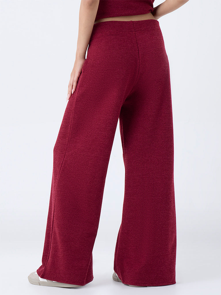 LOV Burgundy Wide-Leg High-Rise Trousers - Image 4