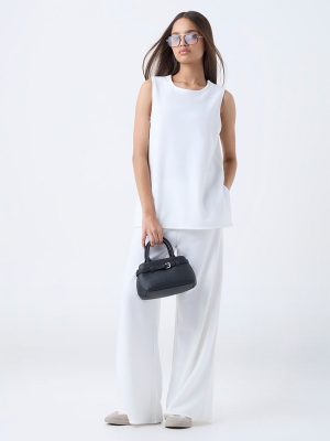 LOV White Wide-Leg High-Rise Trousers