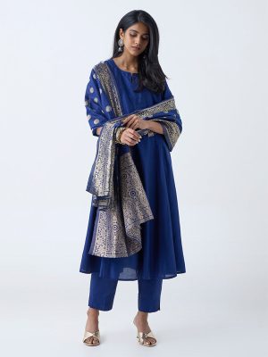 Vark Navy Solid Anarkali Ethnic Set