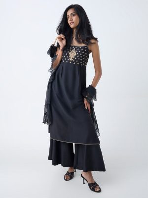 Vark Black Zari Embroidered A-Line Ethnic Set
