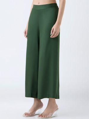 Zuba Dark Green Solid Palazzos