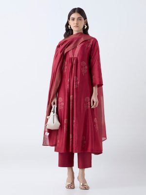 Zuba Red Striped Cotton-Blend Dupatta