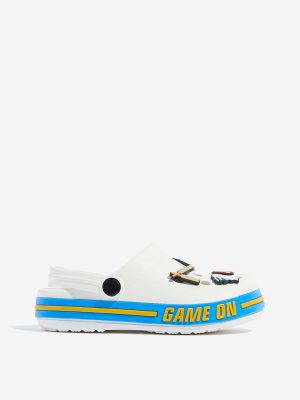 Yellow White Cricket-Themed Clogs