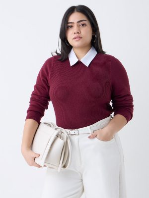 Gia Maroon Knit-Textured Sweater