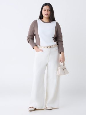 Gia Taupe Ribbed-Textured Sweater