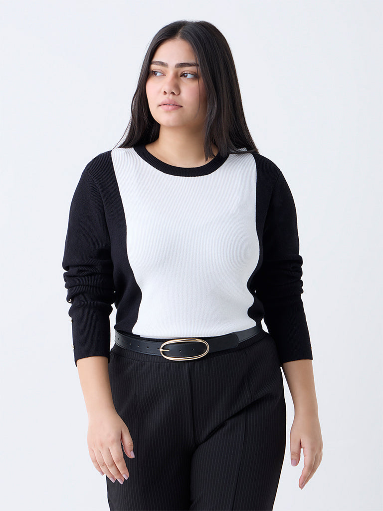 Gia Black Ribbed-Textured Sweater