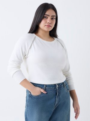Gia White Diamante Embellished Sweater