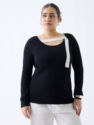 Gia Black Ribbed-Textured Top