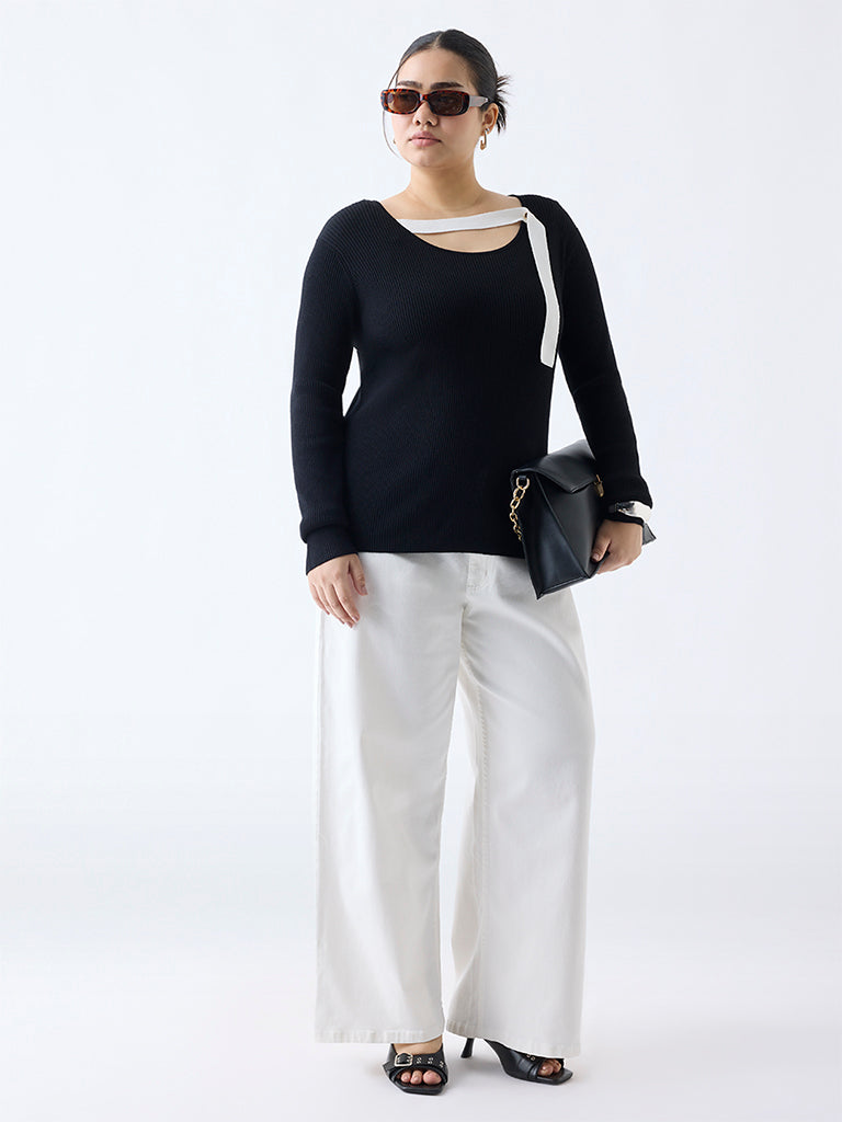 Gia Black Ribbed-Textured Top - Image 2