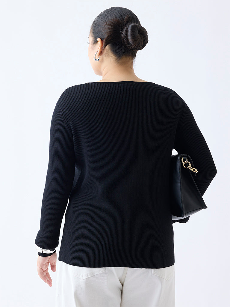 Gia Black Ribbed-Textured Top - Image 4