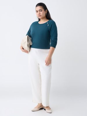 Gia Teal Knit-Textured Sweater