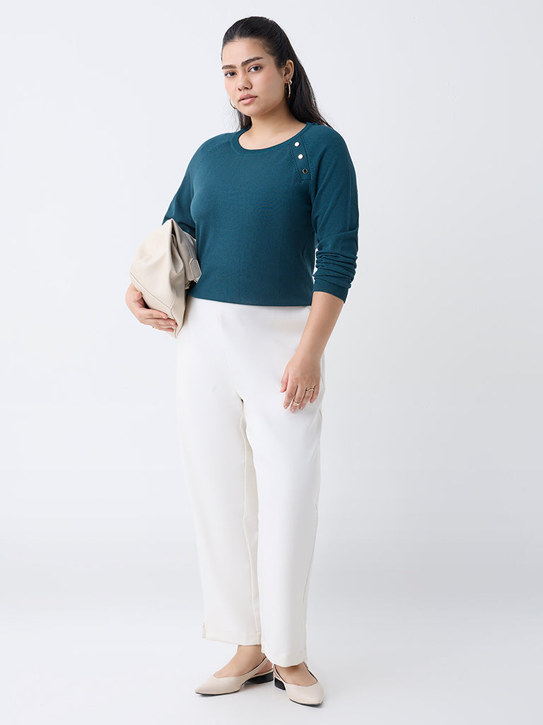 Gia Teal Knit-Textured Sweater