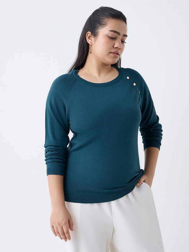 Gia Teal Knit-Textured Sweater - Image 2