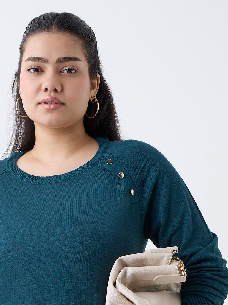 Gia Teal Knit-Textured Sweater - Image 3