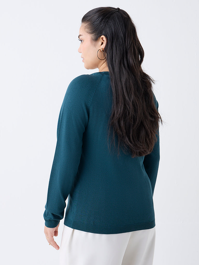 Gia Teal Knit-Textured Sweater - Image 4