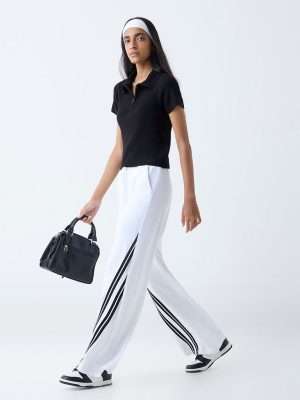 Studiofit Black Ribbed-Textured Quarter-Zip Polo T-Shirt