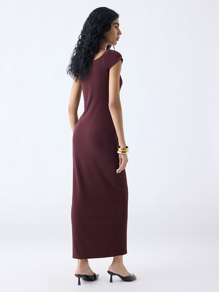 Nuon Brown Ribbed-Textured Bodycon Dress - Image 4