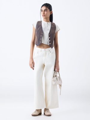 Nuon White Solid High-Rise Flared Jeans